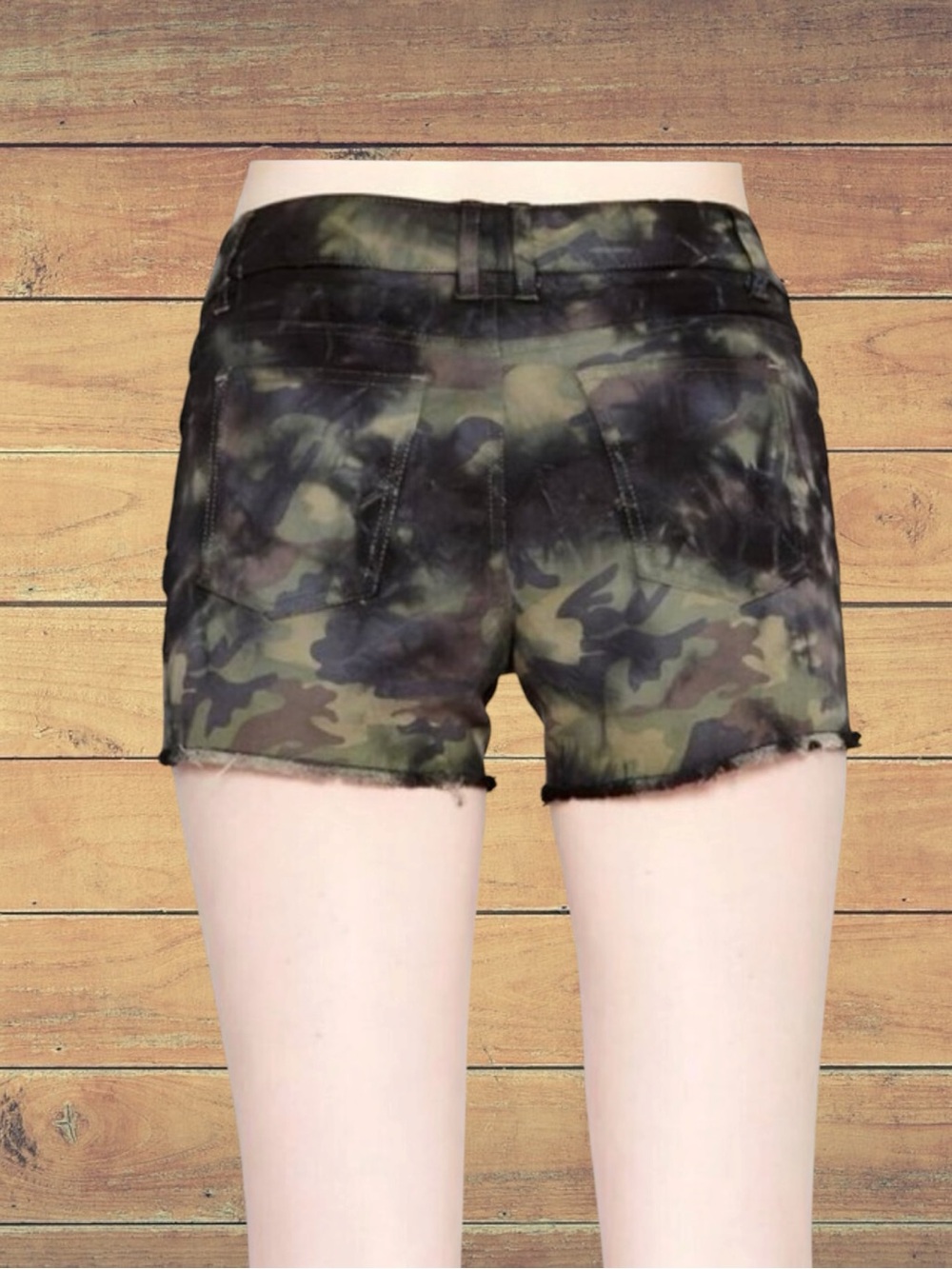 Tripp NYC Black & Blue Tie-Dye and Camouflage Deconstructed Denim Shorts 25 NWT - Picture 9 of 13